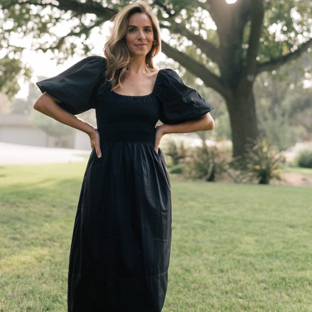 La Ligne Daisy Midi Dress with Puff Sleeves